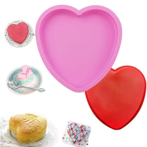 OMDBAGD 2 Pack Silicone Cake Mold Reusable Small Heart Cake Pan Chocolate Jello Baking Shallow Tray Silicone Mold Valentine's Gift for Mousse Cake Baking, French Dessert, Jello, Pastry(Pink/Red)