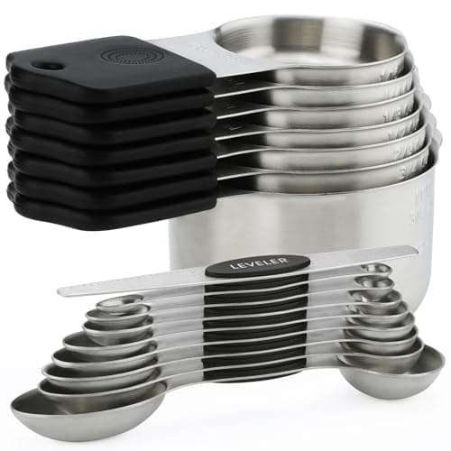 Magnetic Measuring Cups and Spoons Set of 16 Includes 7pcs Stainless Stee Stackable Nesting Magnetic Measuring Cup 9pcs Magnetic Measuring Spoon for Dry and Liquid Ingredients