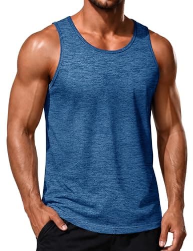 MAGCOMSEN Men's Tank Top Quick Dry Workout Gym Sleeveless Muscle Shirt Summer UPF 50+ Athletic Running Tops Medium Blue M