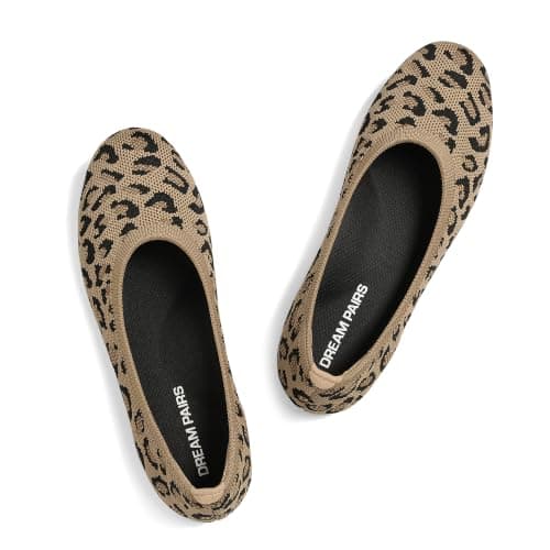 DREAM PAIRS Women's Flats Dress Knit Ballet Comfort,All Leopard,6