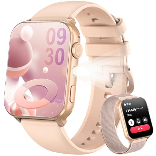 Blackview Smart Watch for Women,1.91" HD Touchscreen Fitness Watch with Flashlight, Bluetooth Notifications/Make Calls, Heart Rate/Sleep Monitor/2 Straps, Fitness Watch for Android/iPhone