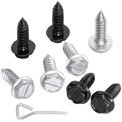 QiqaMole 8PCS License Plate Screws for Car, Rustproof Stainless Steel Screws, License Plate Bolts, Stainless Fasteners for License Plates with Screwdriver (Black + Silver, 8 PCS)