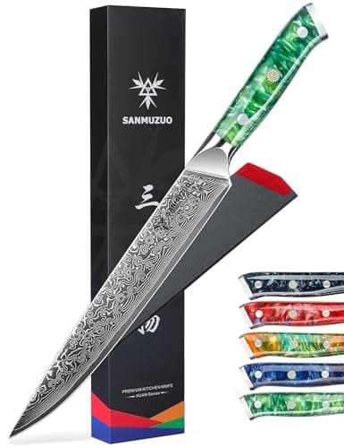 SANMUZUO Carving Knife - 9 inch Kitchen Meat Cutting Slicing Knife- Xuan Series - VG10 Damascus Steel with Resin Handle (Jade Green)