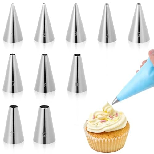 cobee 10Pcs Round Hole Piping Tips Set, Stainless Steel Cake Decorating Tip, Frosting Tips for Decorating Ideal for Frosting Cupcakes Cakes and Cookies (Ten models)
