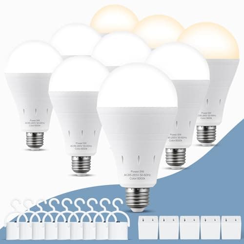 ALUOCYI 9 Pack Rechargeable Emergency Lights Blubs,Battery Powered Light Bulb 9W 1200mAh 60W Equivalent Battery Backup Light Bulb with Portable Hook for Home Power Failure