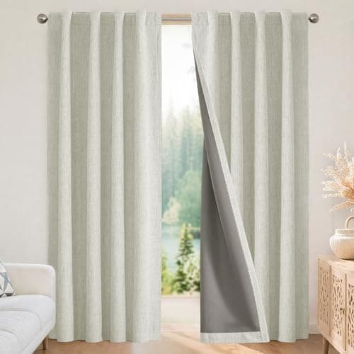 Joydeco Blackout Curtains for Bedroom - 100% Light Blocking 2 Panels Light Beige Drapes 66"W x 108"L, Thermal Insulated Room Darkening Curtains, Linen Textured for Living Room, Rod Pocket & Back Tabs