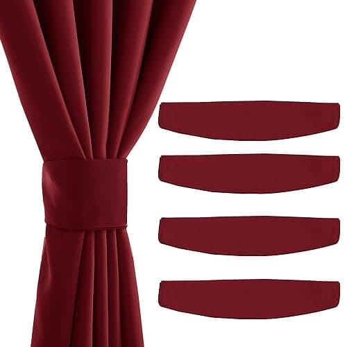 NICETOWN Handmade Curtain Tie Backs-Decorative Drape Tie Backs Holdback Holder for Window Draperies (Burgundy Red, 15 X 4 Inches, Set of 4,Suitable for 55”- 70" Wide)