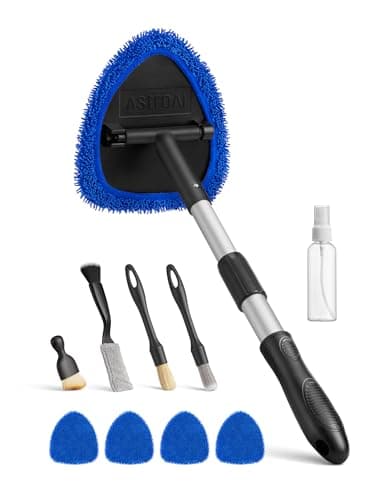 AstroAI 8pcs Windshield Cleaner Tool, Car Interior Detailing Kit with AC Vent Brush, 3 Cleaning Brushes, 4 Microfiber Pads and Spray Bottle, All-Inclusive Cleaning Solution, Car Accessories, Blue