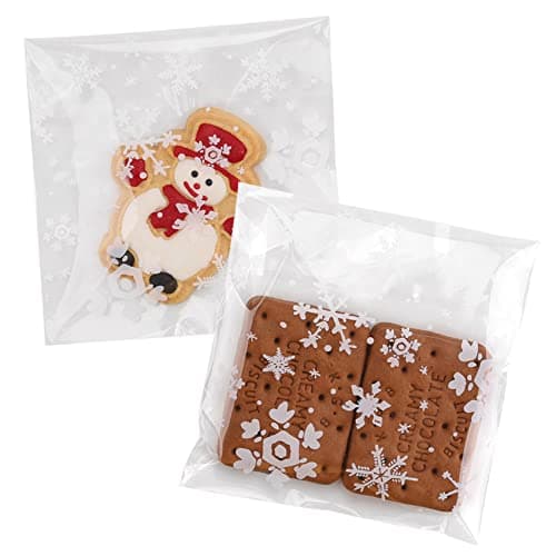 NPLUX 100PACK Christmas Treat Bags Self Adhesive Cookie Bags Snowflake Gift Bag for Christmas Party Favors, Graduation Gift Bags(Clear Snowflake, 3.9x3.9 INCH)