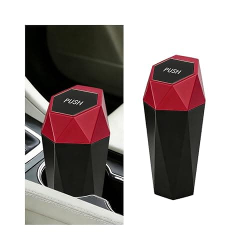 HZEL Car Trash Can with Lid, Leakproof Waterproof Vehicle Cup Holder Garbage Can, Automotive Interior Garbage Container Storage Organizers, Universal for SUV Automobile Truck (Red)