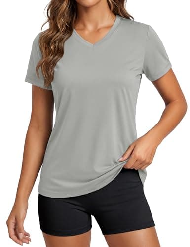 MAGCOMSEN Moisture Wicking Shirts for Women Workout Rash Guard Top Short Sleeve SPF Sun Shirts T-Shirt Light Grey S