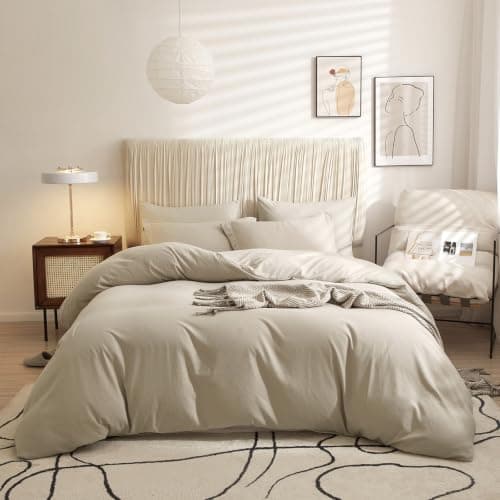 VClife Duvet Cover Queen, 3 pcs Soft Bedding Sets, Beige, 90x90 in