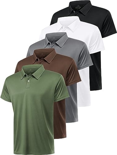 Orrstarry 5 Pack Polo Shirts for Men Dry Fit Short Sleeve Golf T-Shirt Moisture Wicking Collared Casual Work Tops Black/White/Gray/Coffee/Army Green 3XL