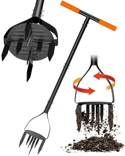 Luvenia Hand Tiller Cultivator with 5.1 Inch Deep 8 Steel Teeth, Manual Soil Tiller Garden Tool 40 Inch with Anti-Slip Pedal,Garden Claw for Weeding, Planting Aerating, Mixing Soil