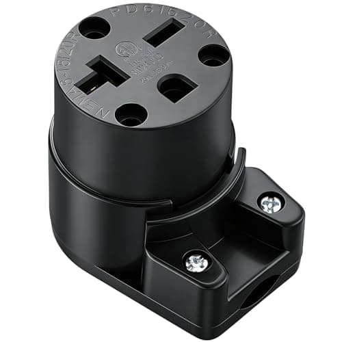 Right Angle NEMA 6-20R & 6-15R Receptacle, 20A 250V/15A 250V, Industrial Heavy-Duty Connector, DIY Rewirable Replacement Socket, ETL Certified (1, Black)