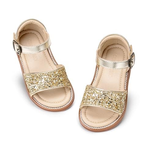 Otter MOMO Girls Sandals Open Toe Princess Flat with Ruffle Summer Gold Sandals Size 6