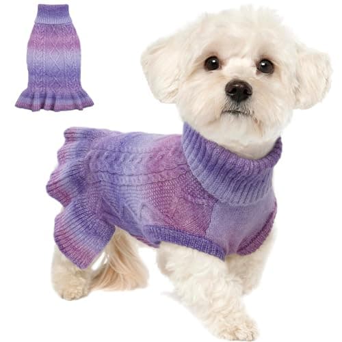 Lelepet Dog Sweater Turtleneck Knitwear Sweatshirt Cable Knit Warm Dress for Small Medium Large Dogs Puppy Fall Sweater, Yorkie, Maltese, S, Purple