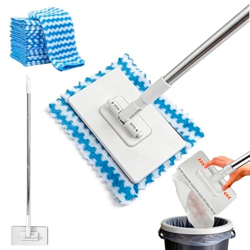 Snap Grip Mini Mop, Zero Touch No Wash Lazy Mop with One-Click Cloth Change, Compatible with Face Towels, Adjustable for Wet/Dry Floors, Tile, Hardwood, Corners (10 Reusable Cloths)
