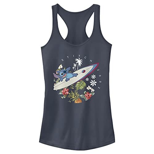 Disney Lilo & Stitch Surfing Tropical Circle Portrait Juniors Racerback Tank
