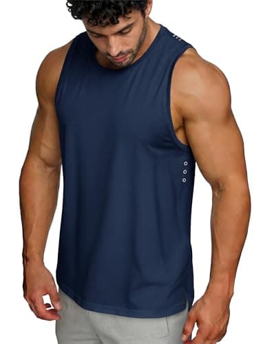 MAGCOMSEN Mens Tank Top Sleeveless Dry Fit Workout Gym Muscle Active Shirts Navy