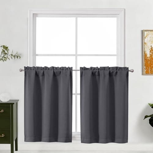 Lecloud Grey Kitchen Curtains 30 Inch Length 2 Pcs, Privacy Room Darkening Short Curtains, Thermal Insulated Home Decor Drapes with Rod Pockets for Cafe Laundry Room Bedroom, Each Panel 30" W x 30" L