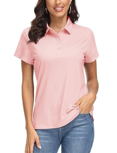 MAGCOMSEN Women's Golf Shirts Sun Protection Dry Fit Polo Shirt Short Sleeve UV Tshirts for Sport Tennis Pale Pink S