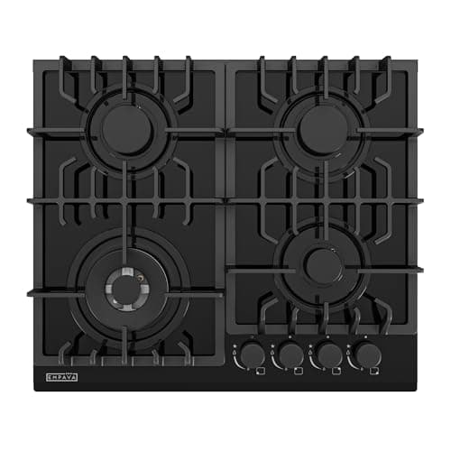 Empava 24-Inch Built-In Gas Cooktop, 4 SABAF Burners, Black Glass Stove
