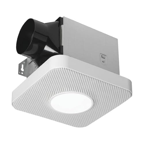 Homewerks 7130-40-BT DC Bathroom Fan with Light and Bluetooth Speaker 90-CFM 1.2 Sones White Easy Install, 4000 Kelvin Cool White Light