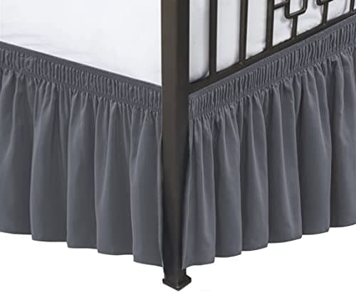 Biscaynebay Wrap Around Bed Skirts with Split Corners for Full Beds 15" Drop, Dark Grey Adjustable Elastic Dust Ruffles Easy Fit Wrinkle Resistant Silky Luxurious Fabric Machine Washable