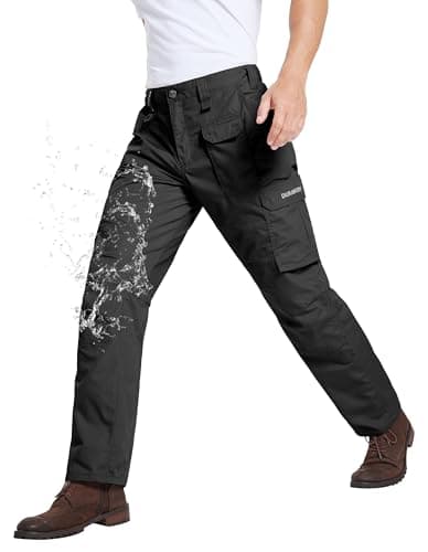 DURAWERK Men's Cargo Pants, Water Resistant Work Pants, Durable Ripstop Tactical Pants, EDC Hiking Pants, Multi Pockets Hunting Pants for Outdoor Climbing Traveling Camping Fishing (Black, 36WX32L)