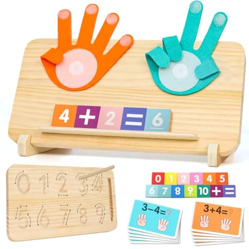 Montessori Math Learning Toys for Toddlers 3-5, Double-Sided Finger Counting & Number Tracing Board, Preschool Educational Wood Number Blocks Toys for Kids 2-4, Math Manipulates, Girl Boy Gift 5-7