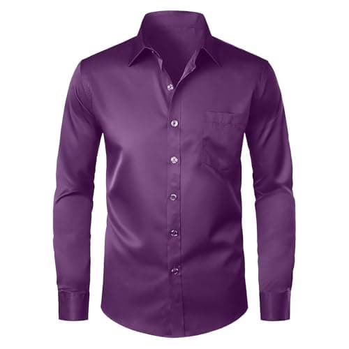 Modern Stylish Men's Casual Business Dress Shirt with Pocket - Long Sleeve Button Down Shirt Purple