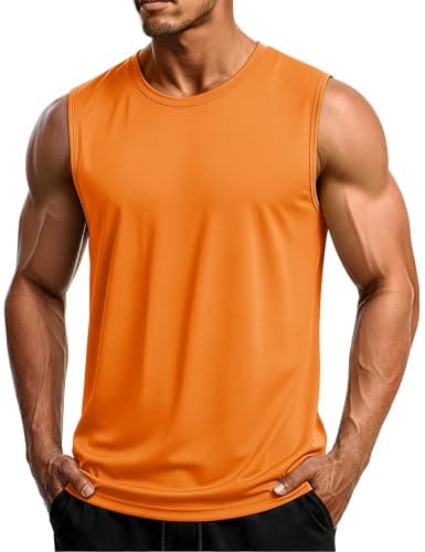 MAGCOMSEN Men's Sleeveless Shirt Quick Dry Sun Shirts Summer Basketball Tank Tops Lightweight UPF 50+ Cool Tank Tops Orange S