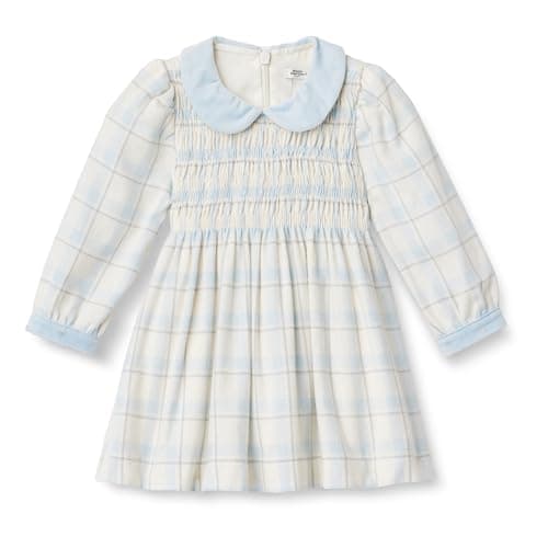 Amazon Essentials x Sofia Grainge Baby Girls' Long Sleeve Flannel Dress, Ivory Light Blue Simple Plaid, 6-9 Months
