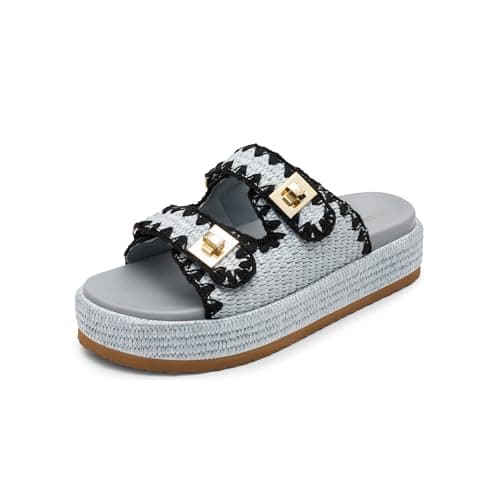 DREAM PAIRS Platform Sandals Women Raffia Espadrilles Summer Comfortable Wedge Sandals Beach Vacation Adjustable Buckle Cute Slide Sandals,Size 6,Blue,SDWS26010W