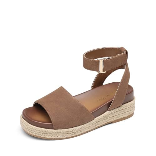 DREAM PAIRS Girls Platform Wedge Open Toe Espadrille Sandals with Buckle Ankle Strap for Little Kid/Big Kid,Size 11 Little Kid,Brown,KKUMWS2501