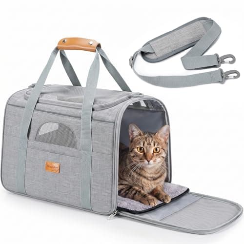 Morpilot Airline Approved Cat Carrier, 16.5" x11" x11" Soft-Sided Pet Travel Carrie with 4-Sided Mesh Ventilation for Cats & Puppies up to 15lbs (Light Gray)