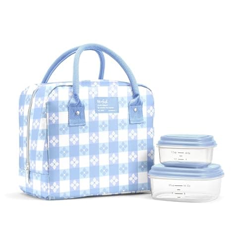 Fit & Fresh Bloomington Lunch Bag for Women - Insulated Large Lunch Box for Work with Containers, Leak-Resistant, Stain-Resistant, Zipper Closure, Cornflower Blue Picnic