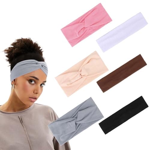 CAVETEE Headbands for Women, Wide Stretchy Headbands Hair Wrap Non Slip Women‘s Hair Bands for Daily Use Sport Yoga Running (Beige/Pink/Grey/White/Brown/Black, one size)