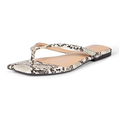 Amazon Essentials Women's Thong Sandals, Grey Faux Snakeskin, 8.5