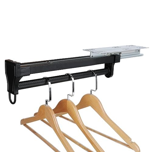 Alise Pull Out Clothes Hanger Rack for Closet,Heavy Duty Closet Rod with Automatic Soft-Close Mechanism for Closets,16 inch Closet Pull Out Metal Rod Organizer Hangers for Coats Pants Hangers,Black