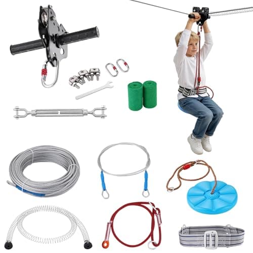 VEVOR Zipline Kit, 160 ft Zip Line Kits Up to 330 lb, Backyard Outdoor Quick Setup Zipline, Playground Entertainment with Stainless Steel Zipline, Spring Brake (Note: for Teens Only. Not for Adults)