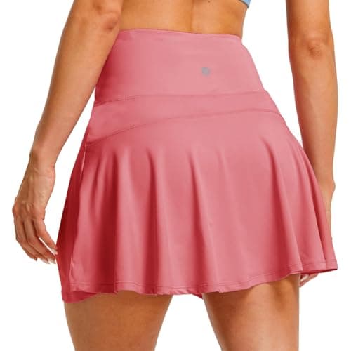 M MAELRE Women's Tennis Golf Skirts High Waisted with Pockets Inner Shorts for Athletic Skorts Running Pickleball Pink
