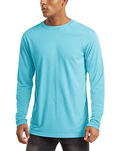 UPF 50 Sun Protection Shirts for Men - Long Sleeve UV Protection Quick Dry Athletic Hiking Shirts - Ice Blue