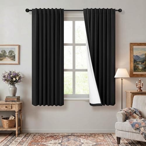 72 Inches Long Blackout Curtains 72 Inch Length for Living Room 2 Panel Set Linen Black Out Thermal Insulated Darkening Back Tab Thin Lightweight Complete Saver Energy Saving Curtain Drape for Bedroom