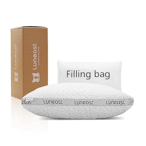 Luneast Memory Foam Pillows for Sleeping Adjustable Bamboo Blend Breathable Bed Pillow for Side, Back, and Stomach Sleepers Washable Pillow Cover Nocturne Queen Size 17x27IN