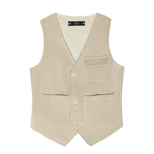 Boihedy Boy's Light Champagne Dress Vest Kids Tweed Casual Waistcoat Wedding Prom Outfit Size 20