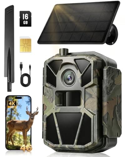 Zonetiger 4G LTE Cellular Trail Camera with 1-Year Free Data, Solar Powered 64MP 4K Game Camera, Auto Network Switching, GPS Tracking, App Control, No WiFi Required