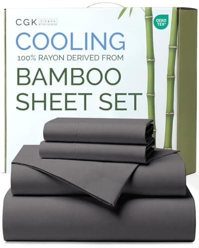 100% Rayon Derived from Bamboo - Bamboo Sheets Cal King Size - Cooling Sheets for Cal King - Ultra Soft Hotel Luxury Bedding - 1 Flat & 1 Fitted & 2 Pillowcases with 18 Inch Deep Pockets - Dark Grey