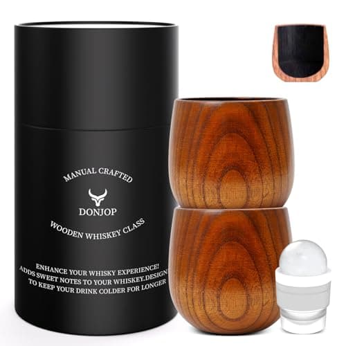DONJOP Charred Wooden Bourbon Drinking Glass,Handcrafted Whiskey Glasses for Men,Great Anniversary Birthday Gifts for Men, Him, Dad, Husband, or Brother 10OZ 2 PACK